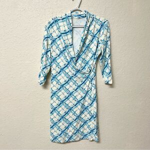 J. McLaughlin Panama Faux Wrap Stretch Dress Catalina Cloth 3/4 Sleeve Size S